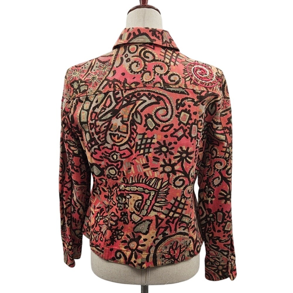 Hearts of Palm Tapestry Jacket Abstract Print Button Down Long Sleeve Blazer - Picture 2 of 12